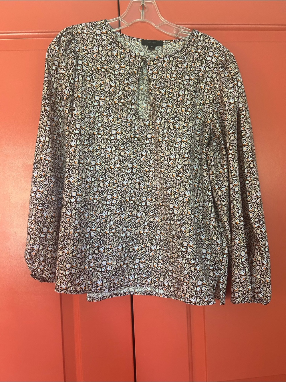 J. Crew Black Floral Peasant Blouse with Cream and Tan Accents